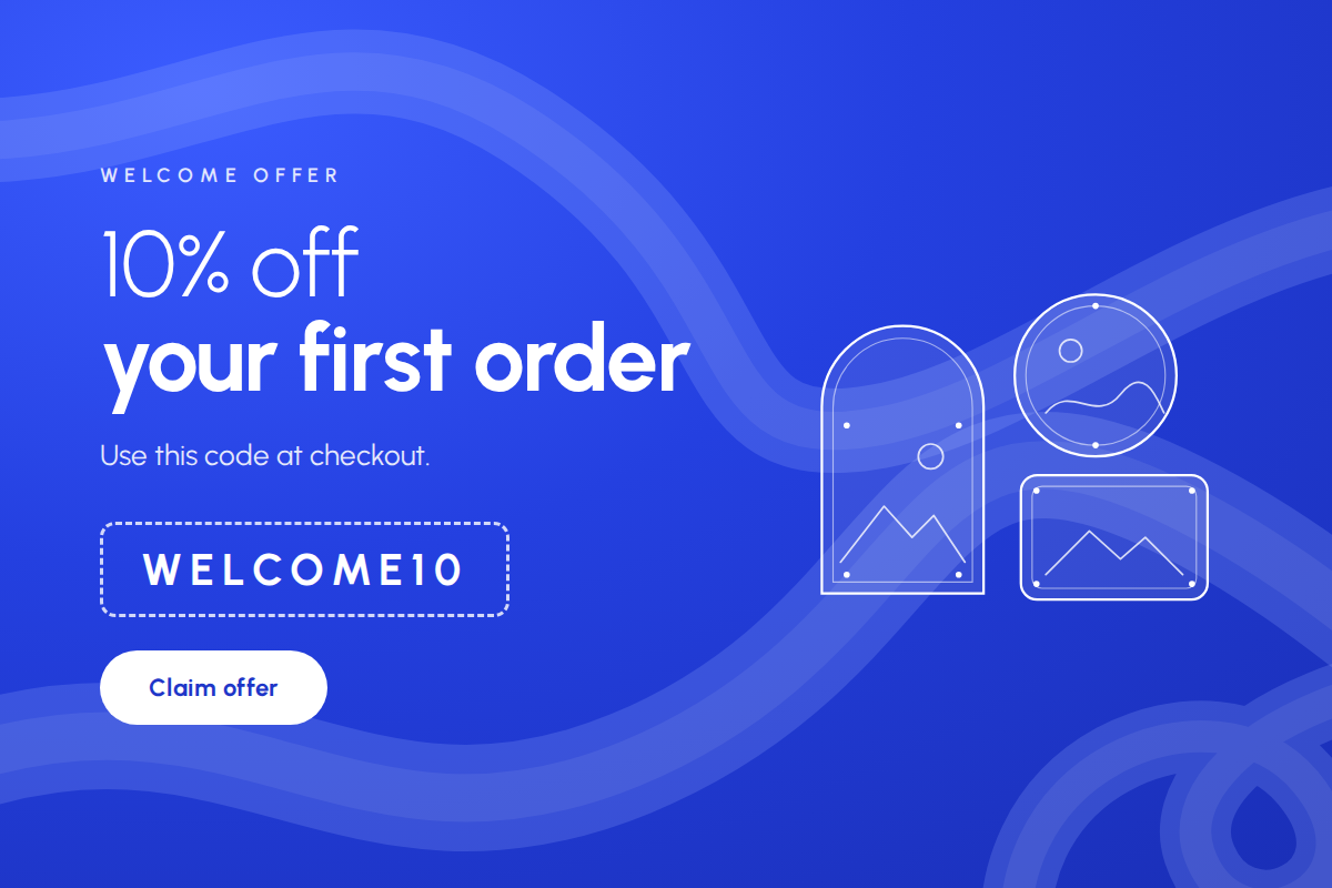 Welcome offer banner, 10 percent off your first order with code WELCOME10